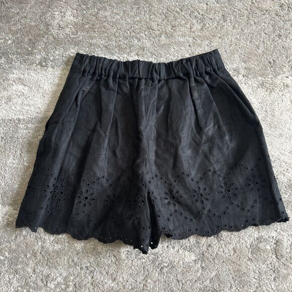 Rachel Parcell Shorts Womens XS Eyelet Linen Black Pockets Elastic Band Stretch - Picture 5 of 7